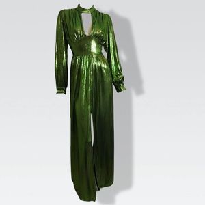 Electric Green Lamé Pleated Hostess Dress XL XXL